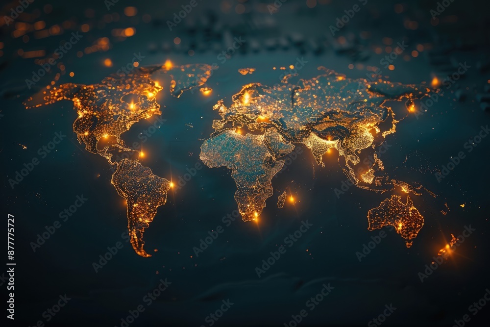 Poster a map of the world at night, world map illuminated, showcasing the global reach of social justice in