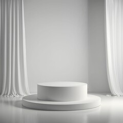 white stage with white curtains
