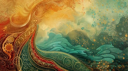 a close up of a metal plate with arabic writing, Intricate Arabic calligraphy adorning peaceful background