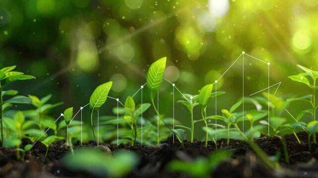 Green and sustainable development in the business sector, showcasing upward arrows symbolizing the growth and positive impact of environmental, social, and governance (ESG) practices.
