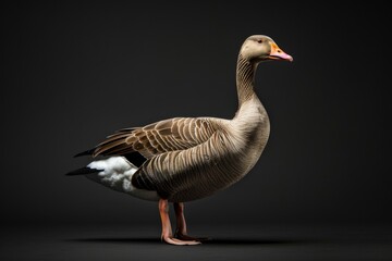 Obraz premium the beside view Pink-footed Goose, left side view, white copy space on right, isolated on black background