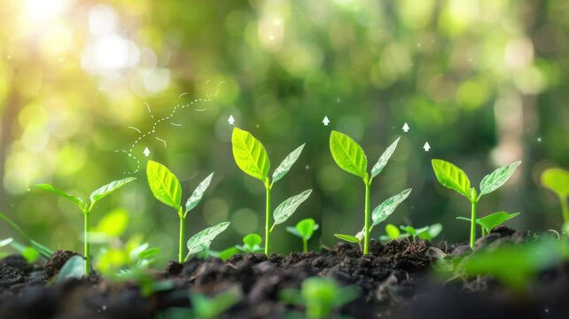 Green and sustainable development in the business sector, showcasing upward arrows symbolizing the growth and positive impact of environmental, social, and governance (ESG) practices.