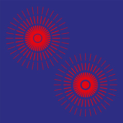 Red starburst pattern. Blue background. Radiating lines. Vector illustration.