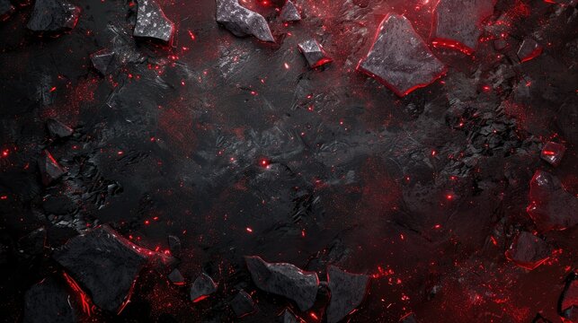 Black grunge texture with glowing red particles floating in the air