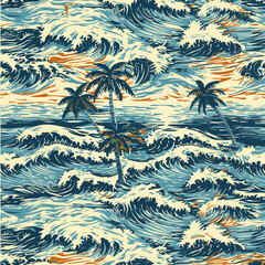 seamless pattern sea and coconut tree of shirt Hawaii style