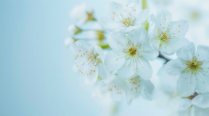 Fototapeta premium Delicate White Blossoms Against a Soft Blue Sky