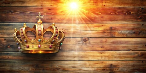 Elegant wooden background adorned with a regal crown and inspirational watercolor text, exuding reverence and adoration, perfect for Christian worship and praise themes.