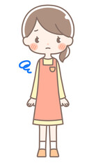全身｜モヤモヤする女性イラスト｜エプロン