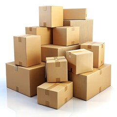 Group of cardboard delivery boxes isolated on white background