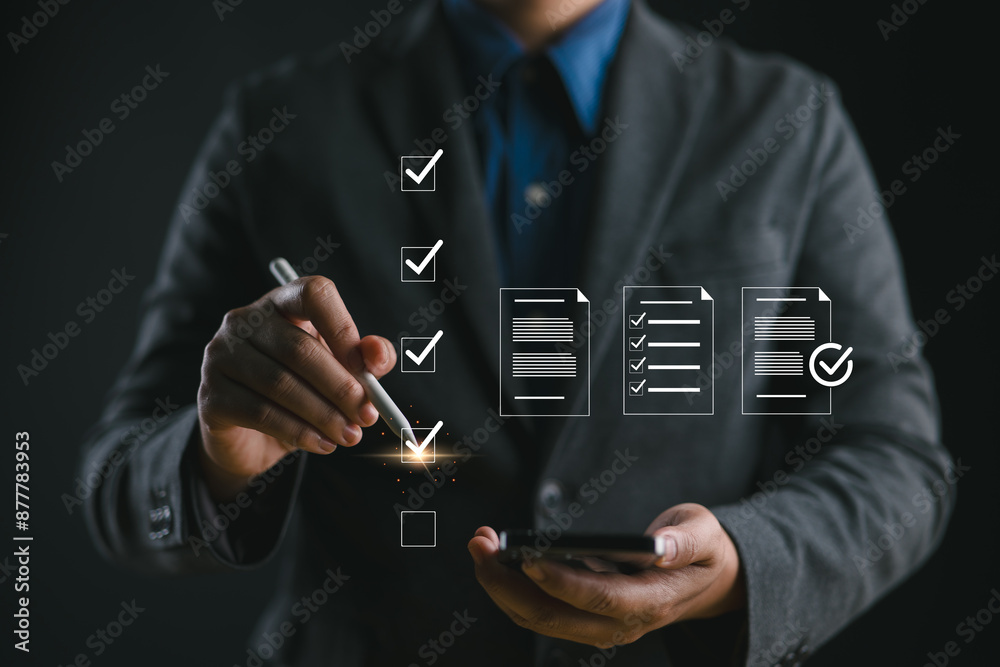 Poster Document management concept. Business process workflow illustrating management approval and project approve.