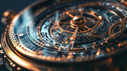 Closeup of an Intricate Gold and Black Mechanical Watch Face