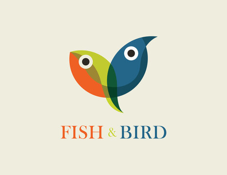 Fish and Bird, Colorful Logo
