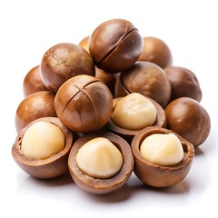 Raw macadamia nuts isolated on a white background.