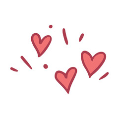 Doodle hand drawn heart drawing on white background