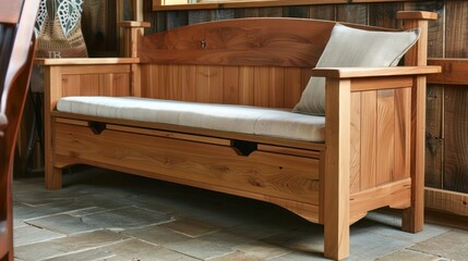 handcrafted wooden Craftsman-style garden bench with a hidden storage compartment, combining seating with practical storage solutions