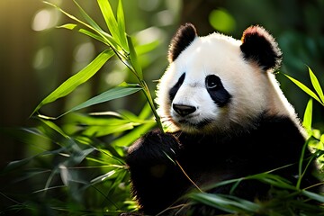 Obraz premium giant panda eating bamboo