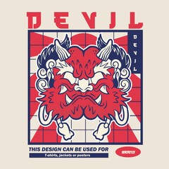 devil head artwork with japanese style illustration.