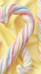 Obraz premium 3D render of Candy canes in pastel colors on a pastel yellow background. very detailed