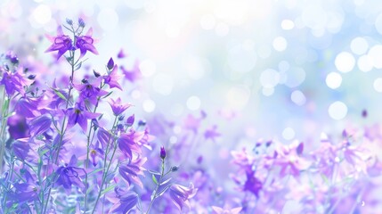 Obraz premium Purple Flowers Blooming in a Soft, Dreamy Light