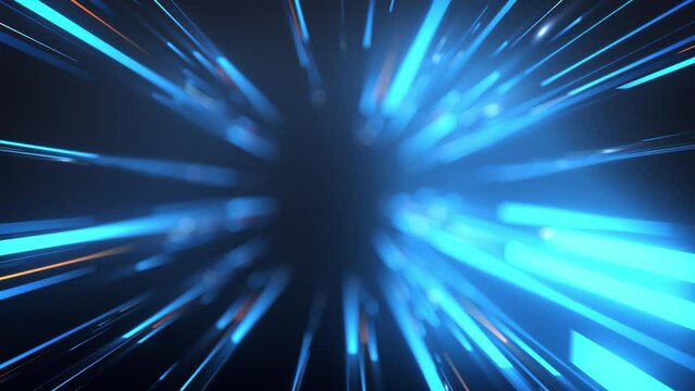 abstract digital technology screen tunnel blue background with light rays motion graphic.