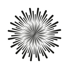 Radiating burst icon. Sunburst vector. Black and white. Star explosion.