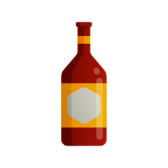 Flat beer bottle with label on white background