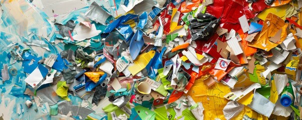 Fototapeta premium Colorful Abstract Art with Torn Paper and Mixed Media Creating a Vibrant and Dynamic Composition
