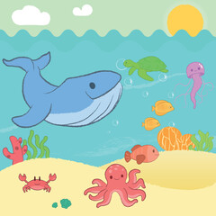 Obraz premium fondo marino, ilustración infantil