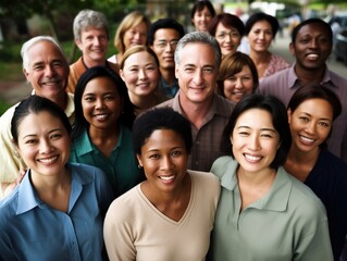 Obraz premium People from diverse ethnic backgrounds standing together, symbolizing global unity and diversity on World Population Day. 