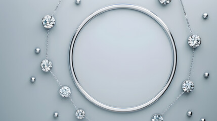 A silver ring with a diamond in the center sits on a gray background