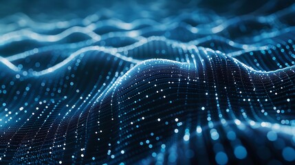 A futuristic abstract network of blue dots and lines forming a digital pattern