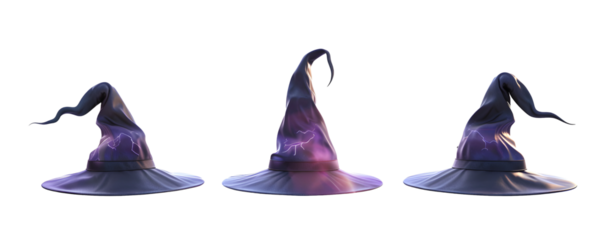 Set of Witch Hats Isolated on a Transparent Background