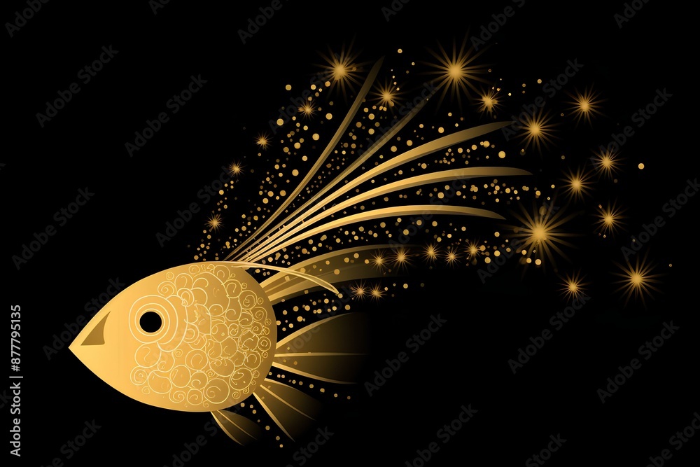 Sticker fish on a black background made by midjourney