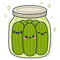 Kawaii pickles in a jar drawing