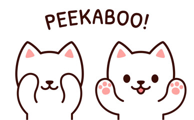 Cute cartoon cat playing Peekaboo