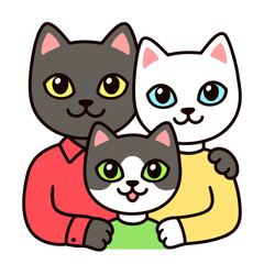 Cute cartoon cat family portrait drawing