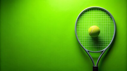 Vibrant lime green backdrop features a sleek tennis racket and ball, evoking energetic outdoor sports and leisure activities atmosphere.