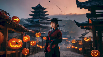 Cute Asian Girl Make Halloween Fashion