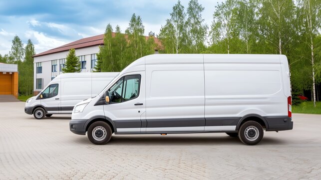 Fleet of delivery vans departing a distribution center, enterprise, execution, coordinated transit
