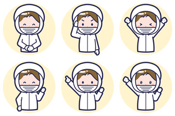 女性衛生服のポーズセット_01