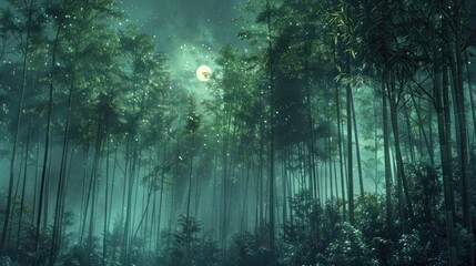 Obraz premium Mystical Moonlit Bamboo Forest