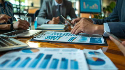 A business team analyzing sales data and performance metrics. business team