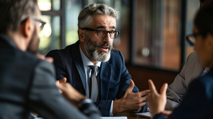 A CEO discussing company strategies with senior executives. CEO discussing