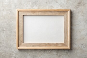Fototapeta premium Isolated white empty frame with natural wood edges on a subtle textured background, perfect for showcasing artwork, illustrations, and designs in a clean minimalist environment.