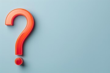 Red question mark on light blue background symbolizing doubt, uncertainty, inquiry, and curiosity. Ideal for problem-solving concepts.