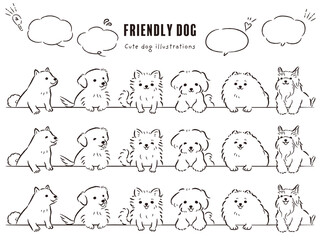 ピョンと覗いている人気小型犬の手描きイラストセット