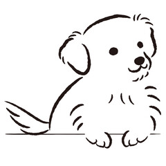 ひょこっと覗いている犬の手描きイラスト