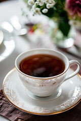 Elegant Black Tea on Porcelain Saucer