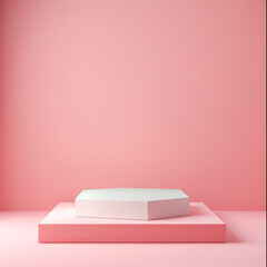 Square display podium for products, with copy space on pink pastel background, Ai generated Images