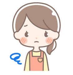 上半身｜モヤモヤする女性イラスト｜エプロン